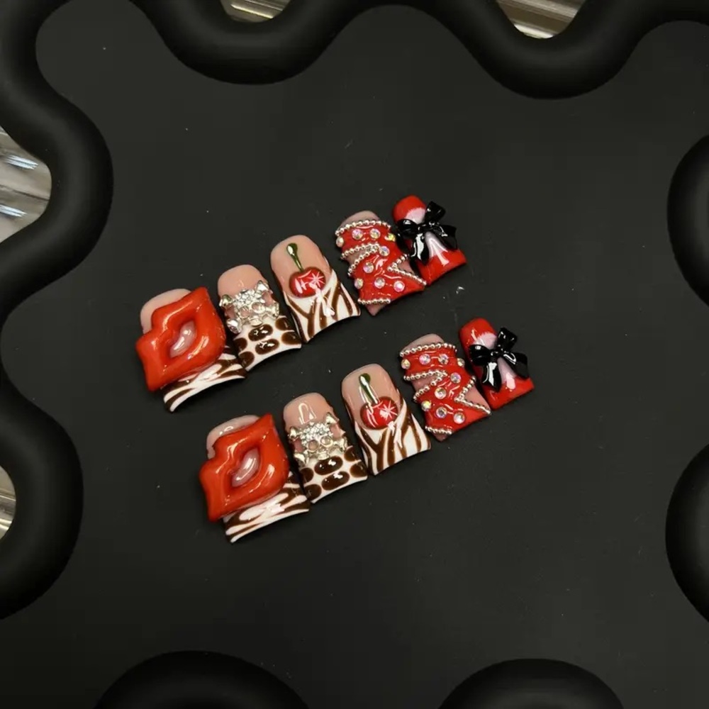 Handmade 3D Cherry Duckbill Nails